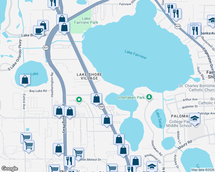 map of restaurants, bars, coffee shops, grocery stores, and more near 4211 Orange Blossom Trail in Orlando
