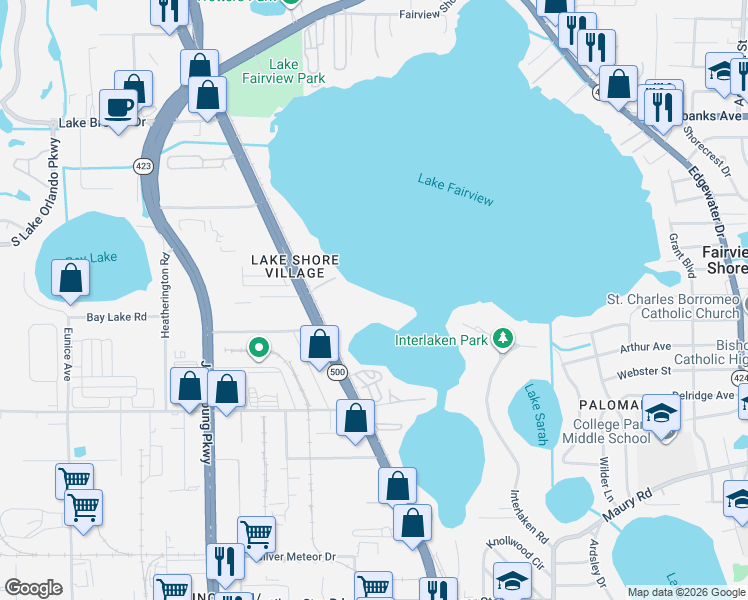 map of restaurants, bars, coffee shops, grocery stores, and more near 4177 North Orange Blossom Trail in Orlando