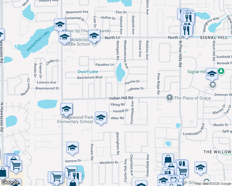 map of restaurants, bars, coffee shops, grocery stores, and more near 3704 Westgate Road in Orlando