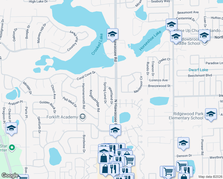 map of restaurants, bars, coffee shops, grocery stores, and more near 3644 Westland Drive in Orlando