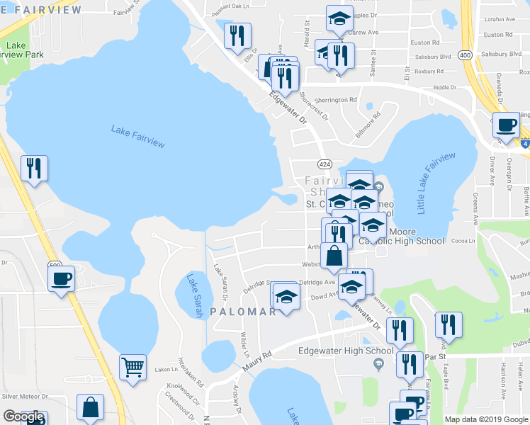map of restaurants, bars, coffee shops, grocery stores, and more near 4030 Anchor Way in Orlando