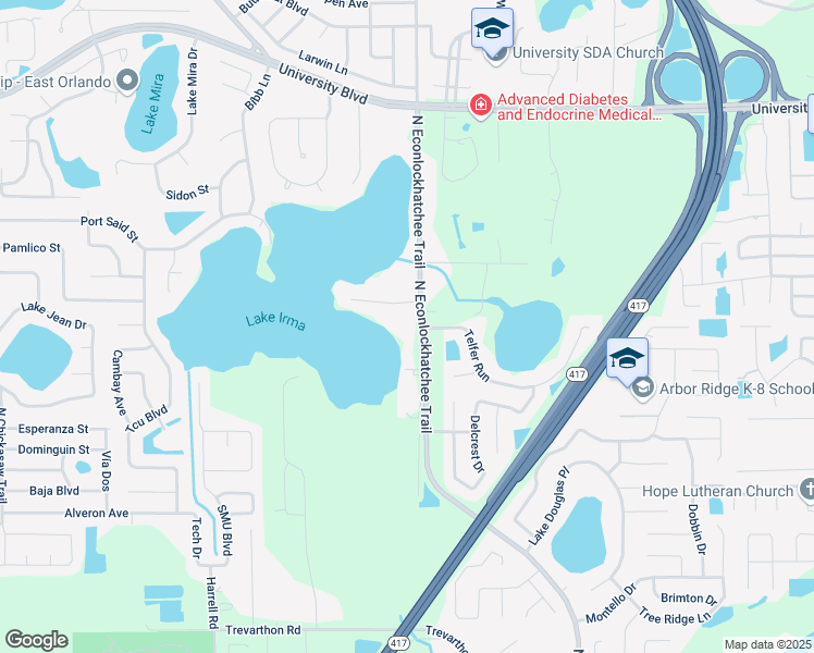 map of restaurants, bars, coffee shops, grocery stores, and more near 3536 North Econlockhatchee Trail in Orlando