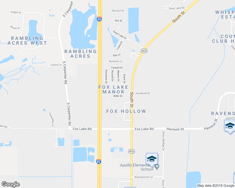 map of restaurants, bars, coffee shops, grocery stores, and more near 3432 Willis Drive in Titusville