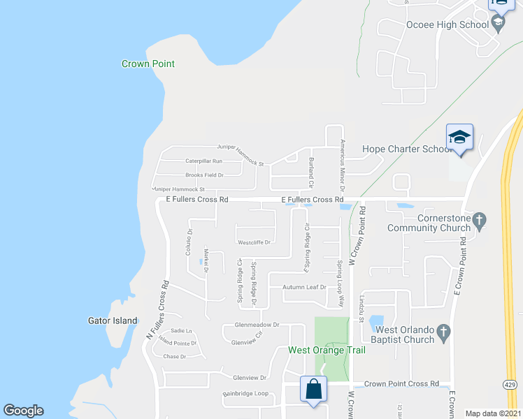 map of restaurants, bars, coffee shops, grocery stores, and more near 873 Westcliffe Drive in Winter Garden