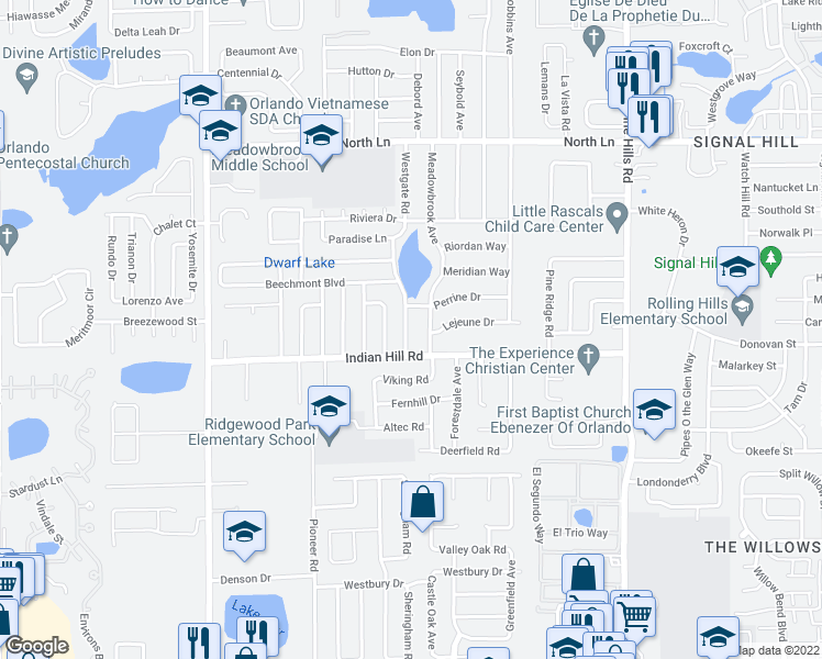 map of restaurants, bars, coffee shops, grocery stores, and more near 3704 Westgate Road in Orlando