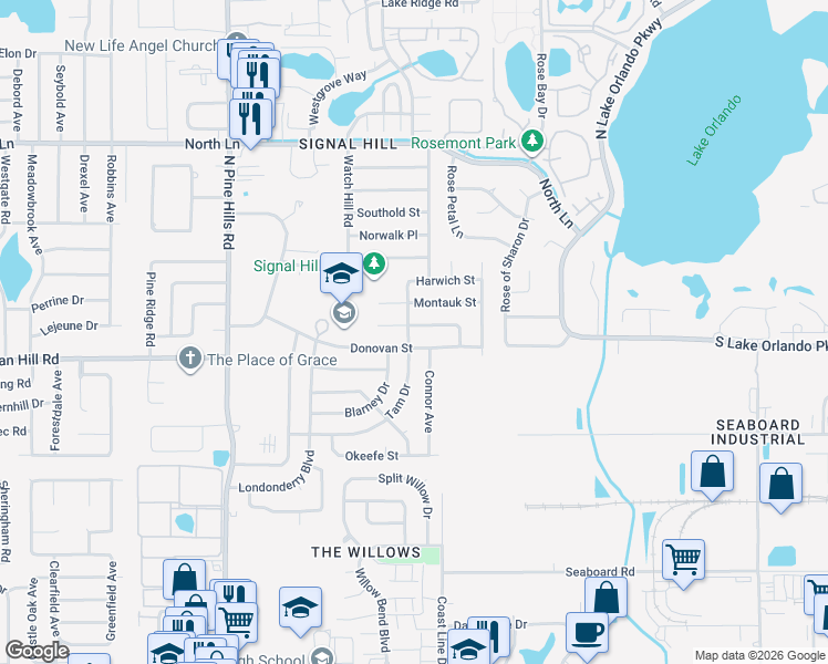map of restaurants, bars, coffee shops, grocery stores, and more near 4706 Carmel Street in Orlando