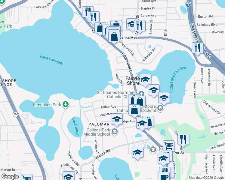 map of restaurants, bars, coffee shops, grocery stores, and more near 1113 Venetian Avenue in Orlando