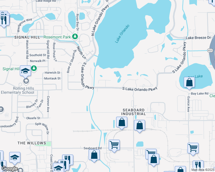 map of restaurants, bars, coffee shops, grocery stores, and more near 3717 Camino Way in Orlando