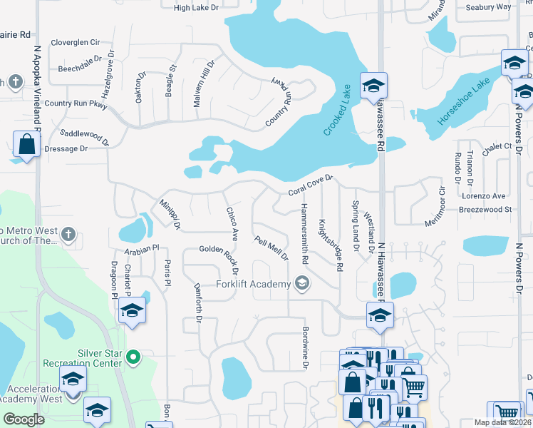 map of restaurants, bars, coffee shops, grocery stores, and more near 6760 Callie Road in Orlando