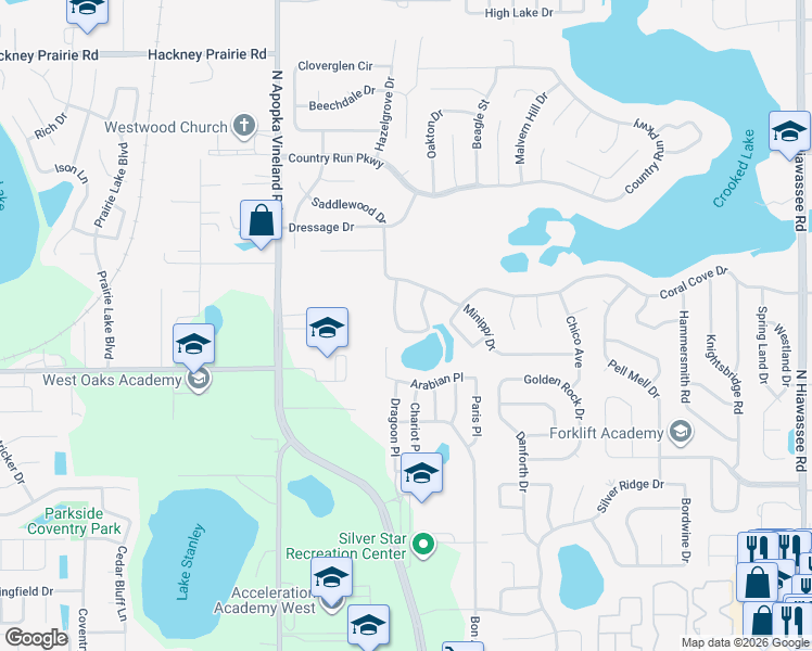map of restaurants, bars, coffee shops, grocery stores, and more near 3827 Weetamoo Circle in Orlando
