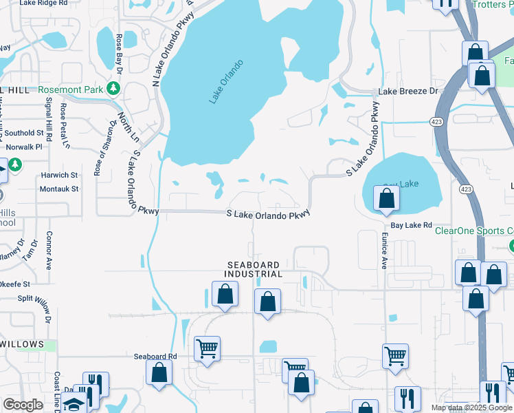 map of restaurants, bars, coffee shops, grocery stores, and more near 4130 Player Circle in Orlando