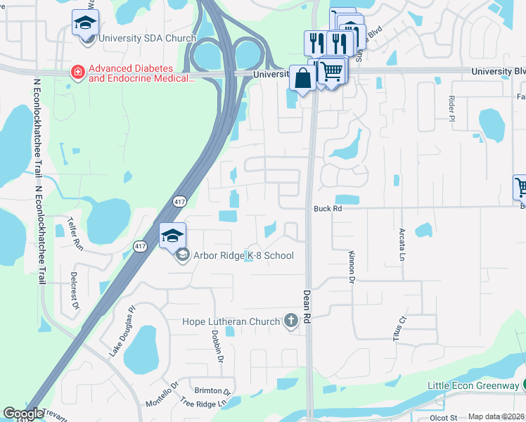 map of restaurants, bars, coffee shops, grocery stores, and more near 9927 Kona Isle Court in Orlando