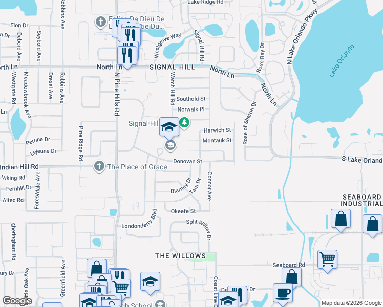map of restaurants, bars, coffee shops, grocery stores, and more near 4802 Carmel Street in Orlando
