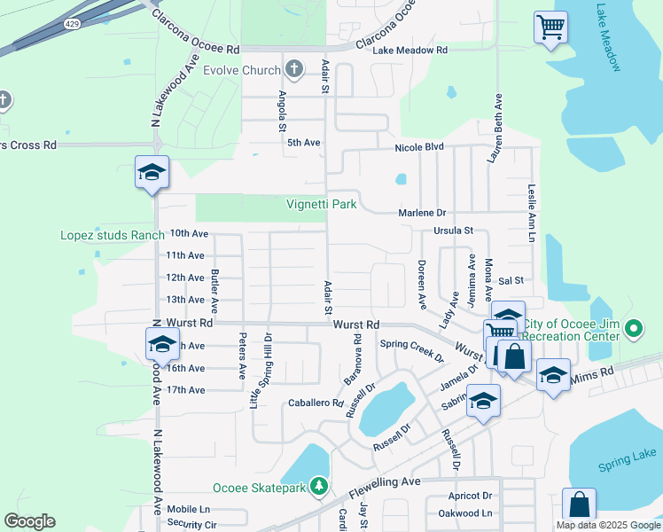 map of restaurants, bars, coffee shops, grocery stores, and more near 484 Picwood Court in Ocoee