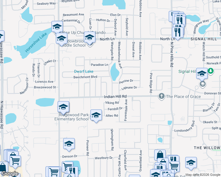 map of restaurants, bars, coffee shops, grocery stores, and more near 3704 Westgate Road in Orlando