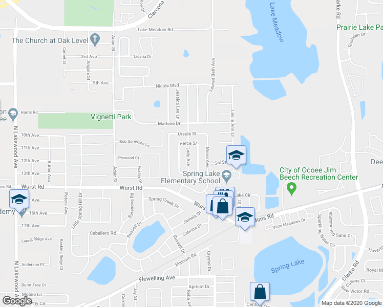 map of restaurants, bars, coffee shops, grocery stores, and more near 1607 Lady Avenue in Ocoee