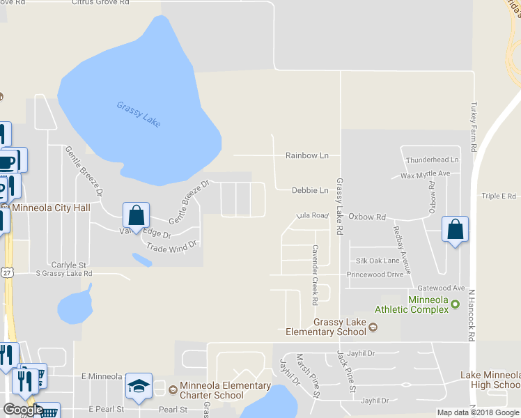 map of restaurants, bars, coffee shops, grocery stores, and more near 632 Gentle Breeze Drive in Minneola