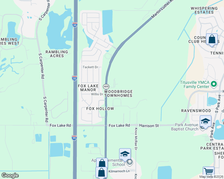 map of restaurants, bars, coffee shops, grocery stores, and more near 3460 Joe Murell Drive in Titusville