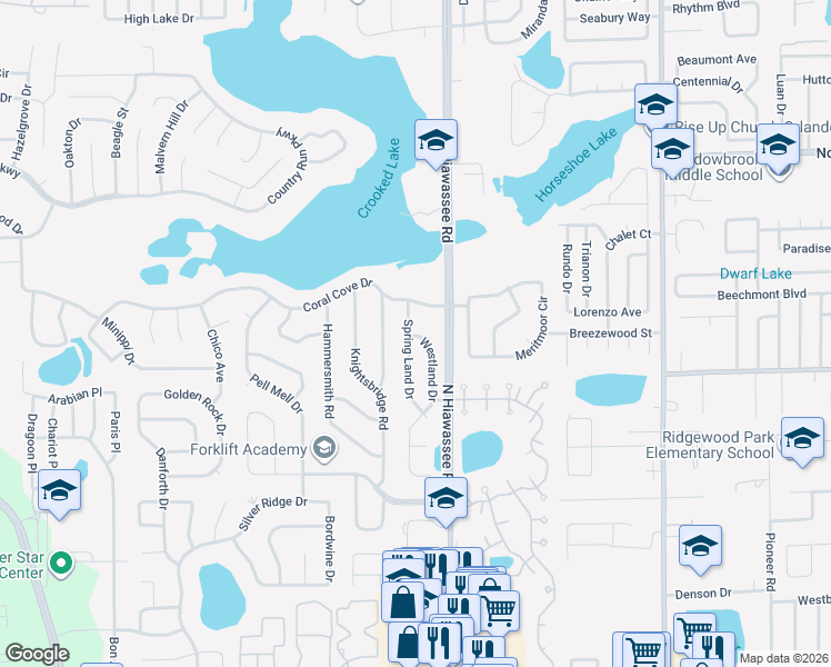 map of restaurants, bars, coffee shops, grocery stores, and more near 3644 Westland Drive in Orlando