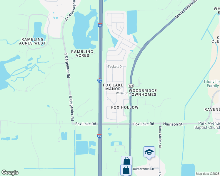 map of restaurants, bars, coffee shops, grocery stores, and more near 3457 Constance Street in Titusville