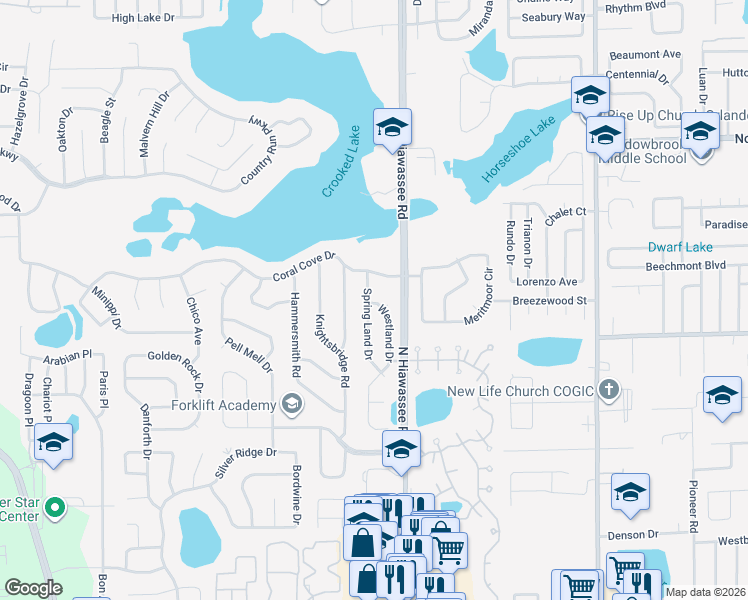 map of restaurants, bars, coffee shops, grocery stores, and more near 3644 Westland Drive in Orlando
