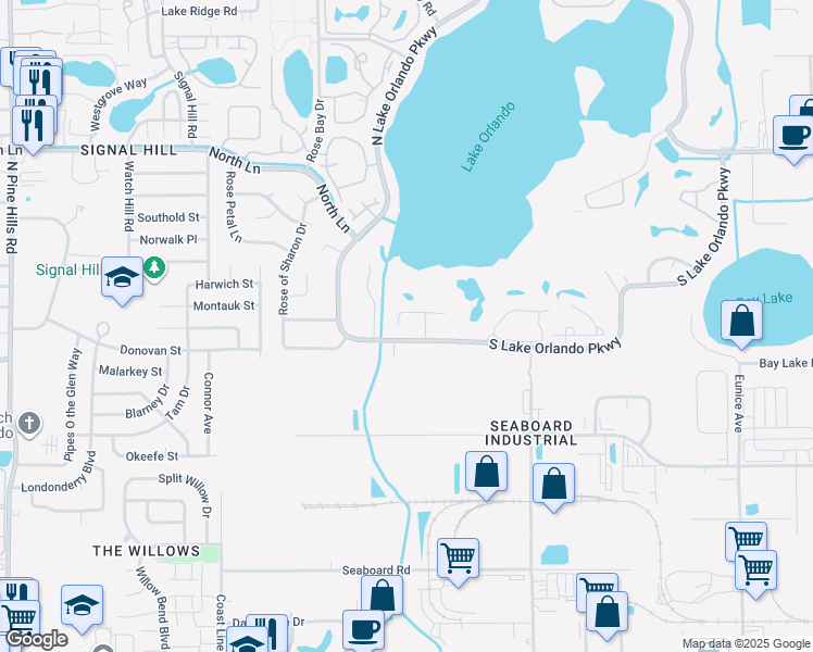 map of restaurants, bars, coffee shops, grocery stores, and more near 4497 Real Court in Orlando