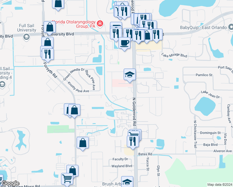 map of restaurants, bars, coffee shops, grocery stores, and more near 3523 Wilde Avenue in Winter Park