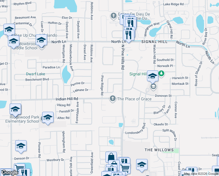 map of restaurants, bars, coffee shops, grocery stores, and more near 3700 Wade Road in Orlando