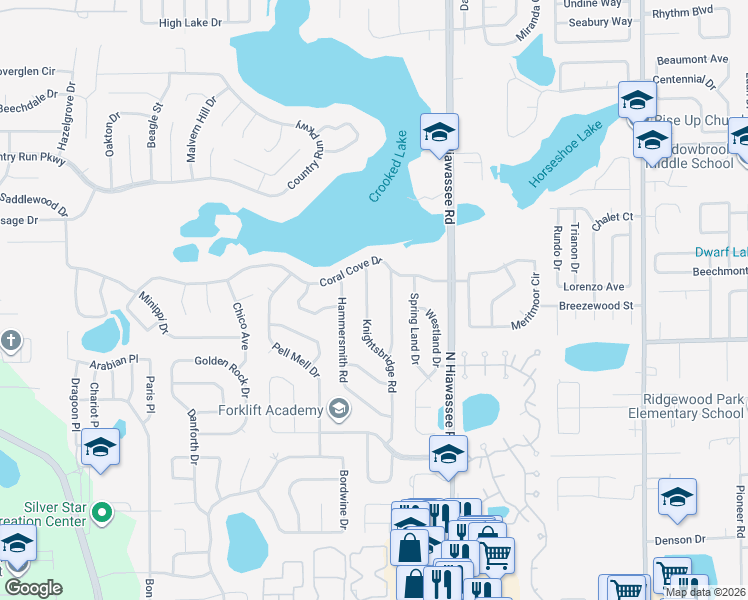 map of restaurants, bars, coffee shops, grocery stores, and more near 3308 Knightsbridge Road in Orlando