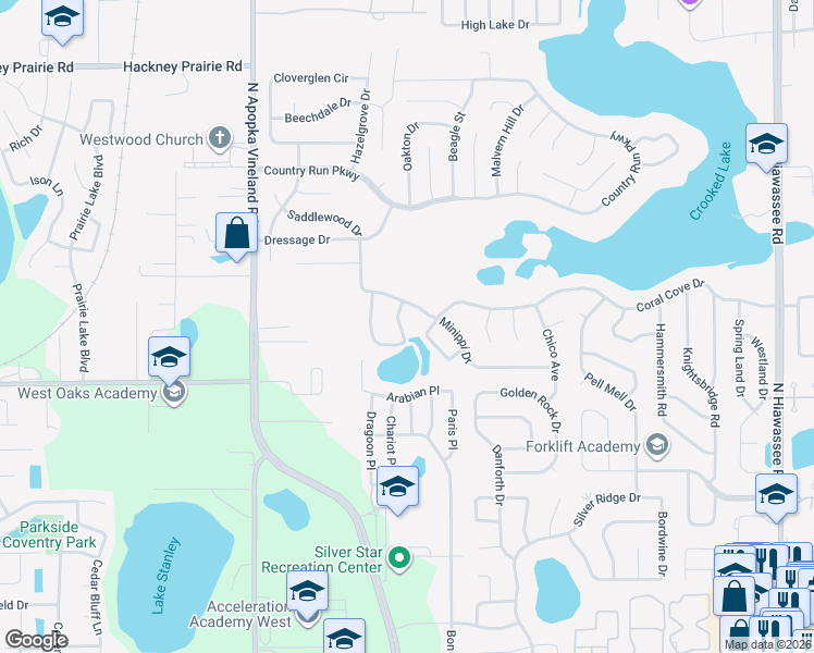 map of restaurants, bars, coffee shops, grocery stores, and more near 3742 Weetamoo Circle in Orlando