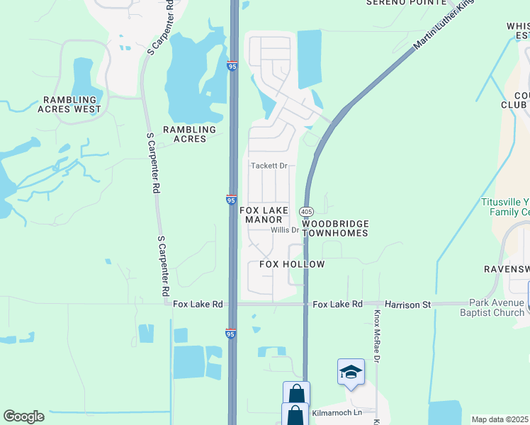 map of restaurants, bars, coffee shops, grocery stores, and more near 3457 Constance Street in Titusville