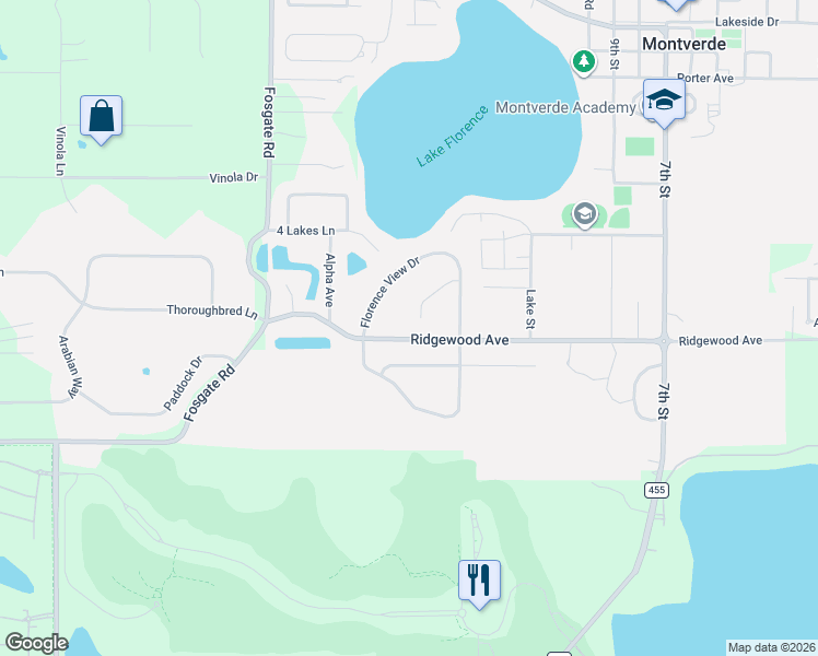 map of restaurants, bars, coffee shops, grocery stores, and more near 16313 Magnolia Bluff Drive in Montverde