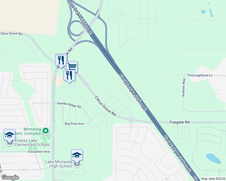map of restaurants, bars, coffee shops, grocery stores, and more near Triple East Road in Clermont