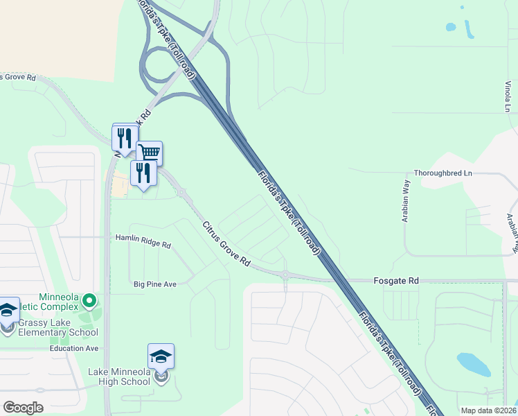 map of restaurants, bars, coffee shops, grocery stores, and more near Triple East Road in Clermont
