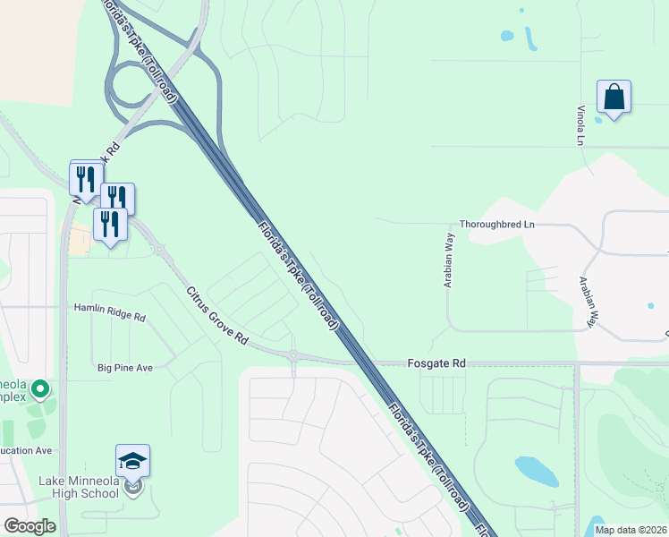 map of restaurants, bars, coffee shops, grocery stores, and more near 14907 Fosgate Road in Montverde
