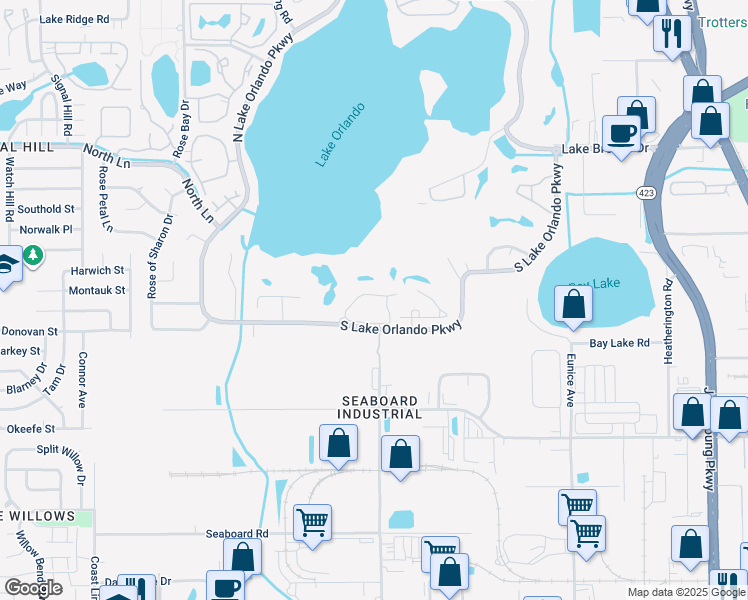 map of restaurants, bars, coffee shops, grocery stores, and more near 4130 Player Circle in Orlando