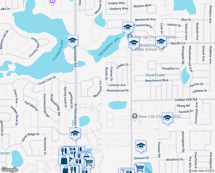 map of restaurants, bars, coffee shops, grocery stores, and more near 6432 Lorenzo Avenue in Orlando