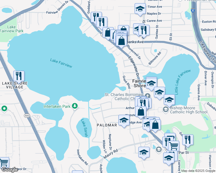 map of restaurants, bars, coffee shops, grocery stores, and more near 4030 Anchor Way in Orlando