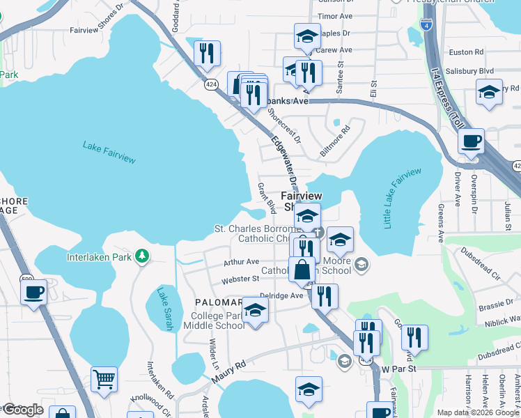 map of restaurants, bars, coffee shops, grocery stores, and more near 1113 Venetian Avenue in Orlando
