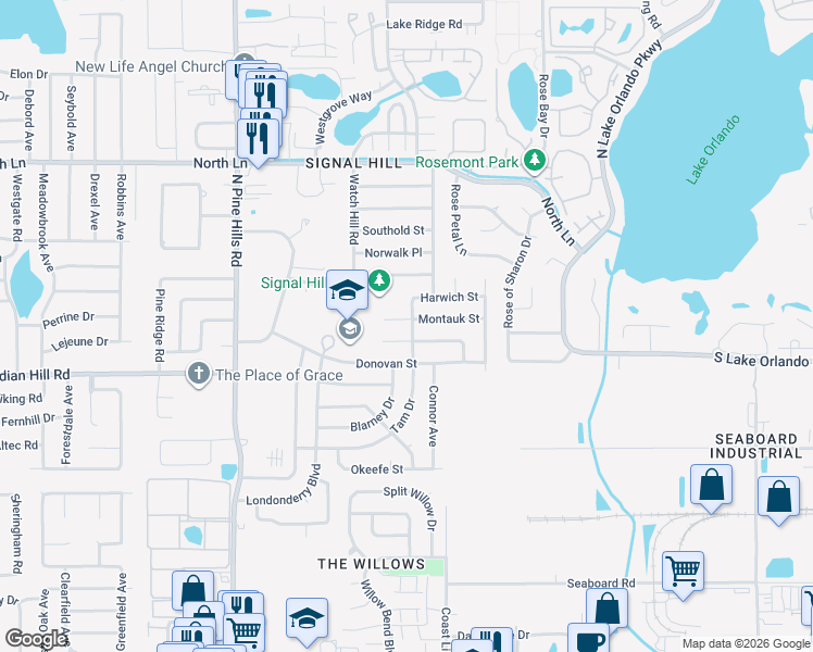 map of restaurants, bars, coffee shops, grocery stores, and more near 4706 Carmel Street in Orlando
