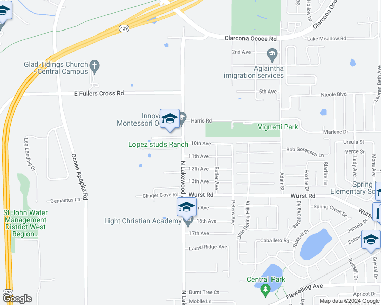map of restaurants, bars, coffee shops, grocery stores, and more near 103 11th Avenue in Ocoee
