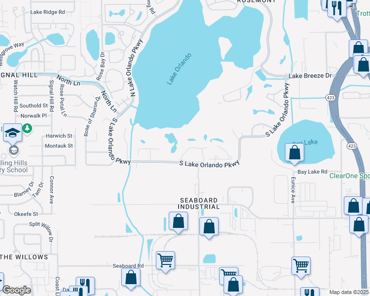 map of restaurants, bars, coffee shops, grocery stores, and more near 4235 Player Circle in Orlando