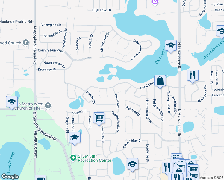 map of restaurants, bars, coffee shops, grocery stores, and more near 6917 Coral Cove Drive in Orlando