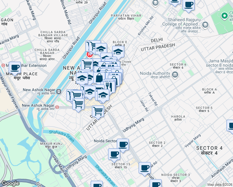 map of restaurants, bars, coffee shops, grocery stores, and more near in Noida