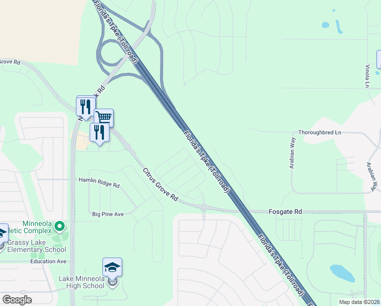 map of restaurants, bars, coffee shops, grocery stores, and more near 14907 Fosgate Road in Montverde
