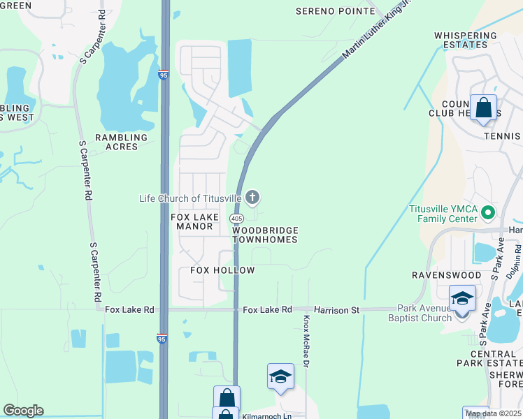 map of restaurants, bars, coffee shops, grocery stores, and more near 3165 South Street in Titusville