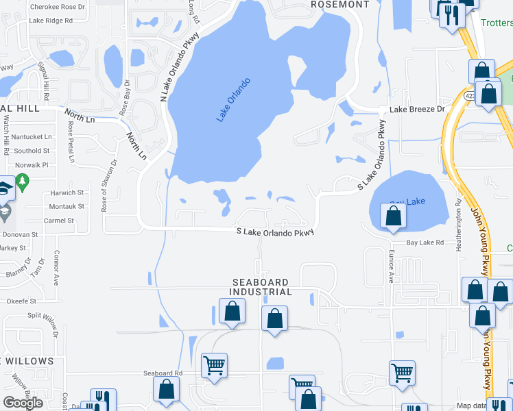 map of restaurants, bars, coffee shops, grocery stores, and more near 4143 Player Circle in Orlando