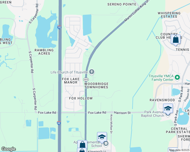 map of restaurants, bars, coffee shops, grocery stores, and more near 3165 South Street in Titusville