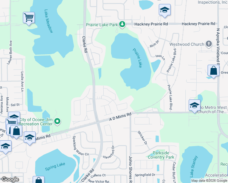 map of restaurants, bars, coffee shops, grocery stores, and more near 1952 Compass Flower Way in Ocoee