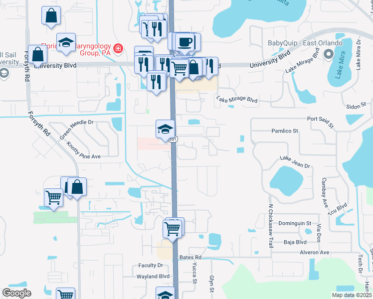 map of restaurants, bars, coffee shops, grocery stores, and more near 7745 Brandywood Circle in Winter Park